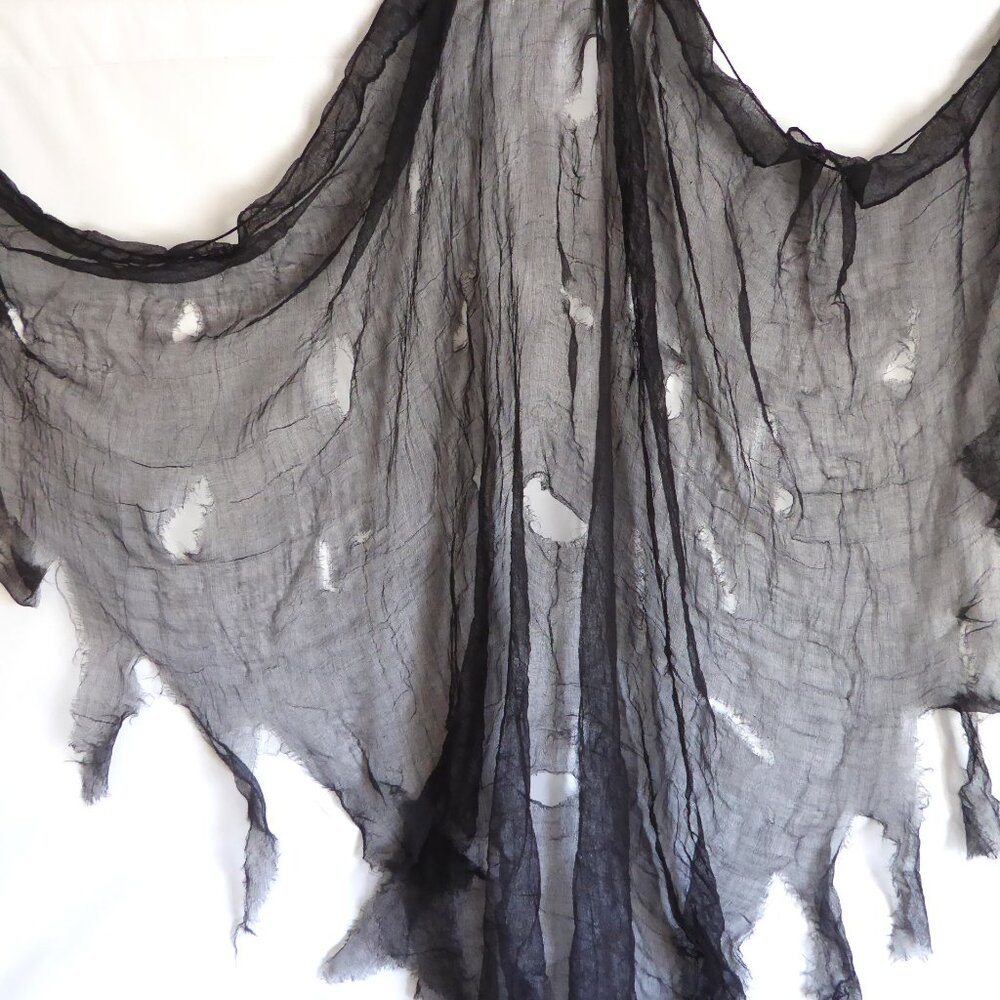 LOT OF 6 HALLOWEEN DECORATIVE BLACK CREEPY CLOTH SHEER FABRIC WINDOW DOOR